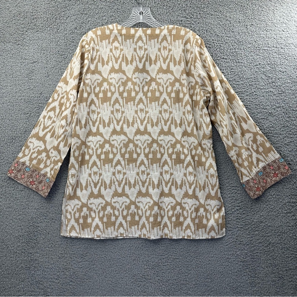Bella Tu Long Sleeve Tunic Top V Neck Beige Cotton Beaded Sequin Boho Women's L - Picture 4 of 10